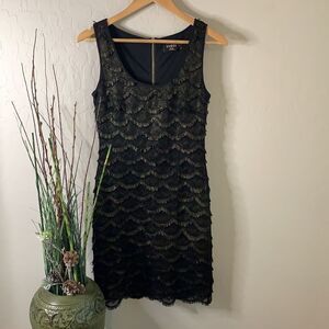 Guess Black And Gold Eyelash Cocktail Dress